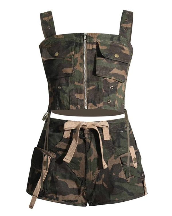 Deeeze Camo Print Ripped Short Set