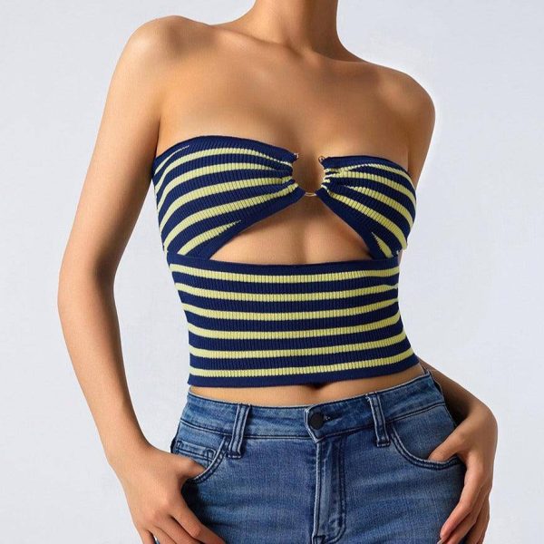 Deeeze Linked Hollow Out Strapless Top with Loop